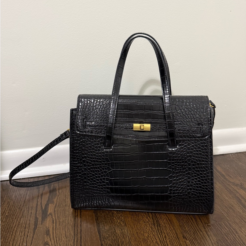 Mango Black Crocodile Cross Body Satchel
